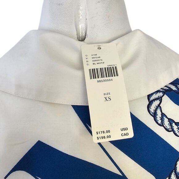 Anthropologie Maeve Sleeveless Midi Shirt Dress, Nautical, Smocked, Button, XS - Picture 7 of 10